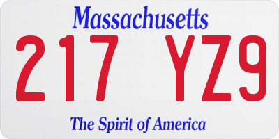 MA license plate 217YZ9