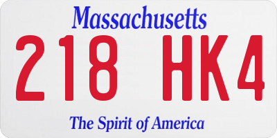 MA license plate 218HK4