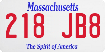 MA license plate 218JB8