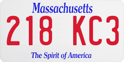 MA license plate 218KC3