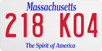MA license plate 218KO4