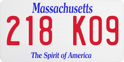 MA license plate 218KO9