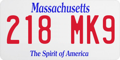 MA license plate 218MK9