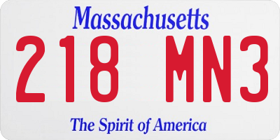 MA license plate 218MN3