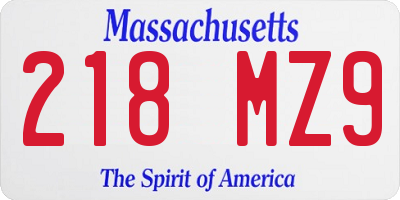 MA license plate 218MZ9