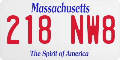 MA license plate 218NW8