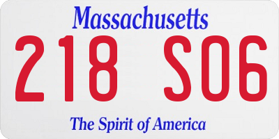 MA license plate 218SO6