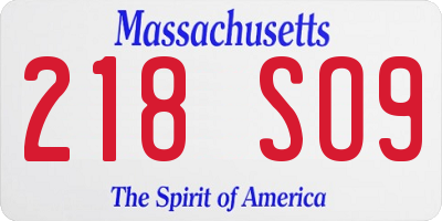 MA license plate 218SO9