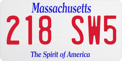 MA license plate 218SW5
