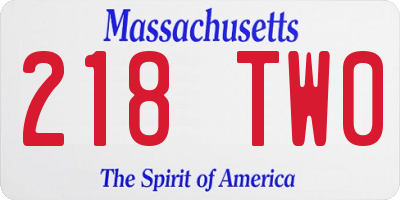 MA license plate 218TW0