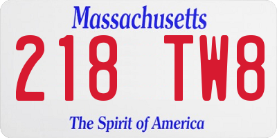 MA license plate 218TW8