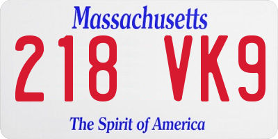 MA license plate 218VK9