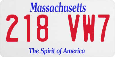 MA license plate 218VW7