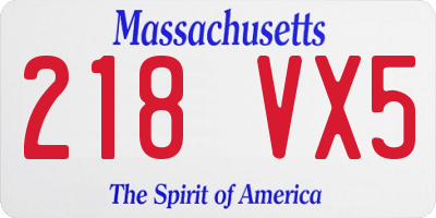 MA license plate 218VX5