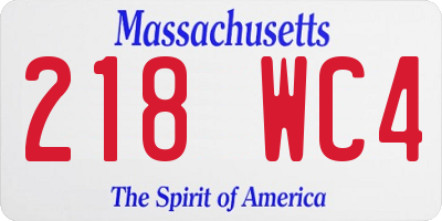 MA license plate 218WC4