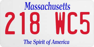 MA license plate 218WC5
