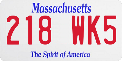 MA license plate 218WK5