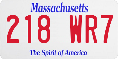 MA license plate 218WR7