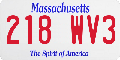 MA license plate 218WV3
