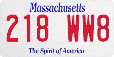 MA license plate 218WW8