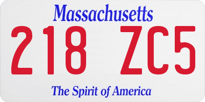 MA license plate 218ZC5