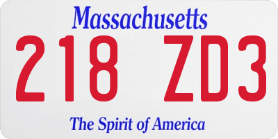 MA license plate 218ZD3