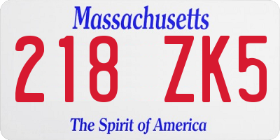 MA license plate 218ZK5