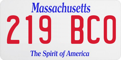 MA license plate 219BC0