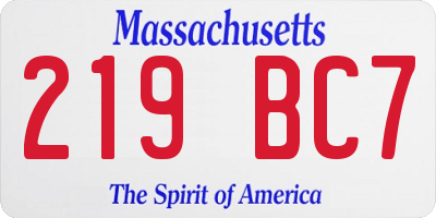 MA license plate 219BC7