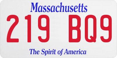 MA license plate 219BQ9