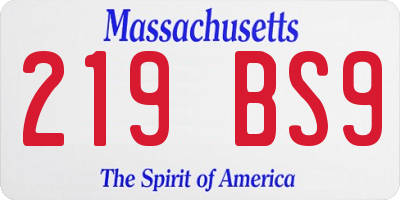 MA license plate 219BS9