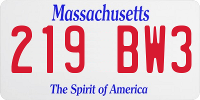 MA license plate 219BW3