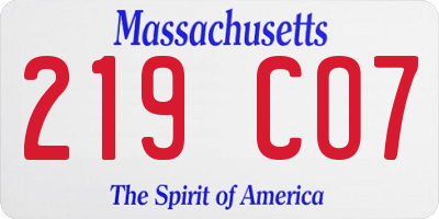 MA license plate 219CO7