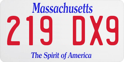 MA license plate 219DX9