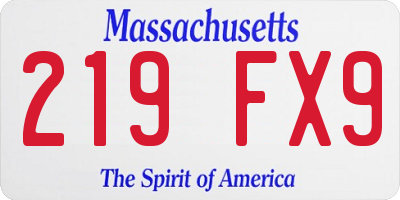 MA license plate 219FX9