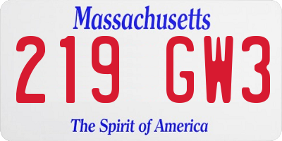 MA license plate 219GW3