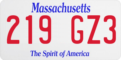 MA license plate 219GZ3
