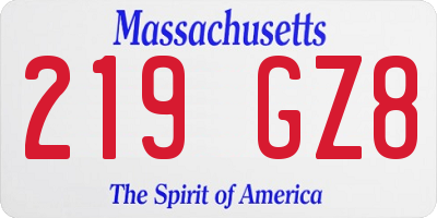 MA license plate 219GZ8