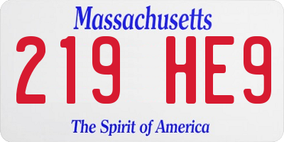 MA license plate 219HE9