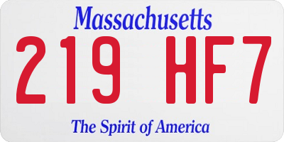 MA license plate 219HF7