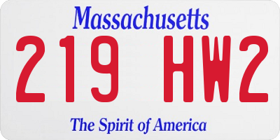 MA license plate 219HW2