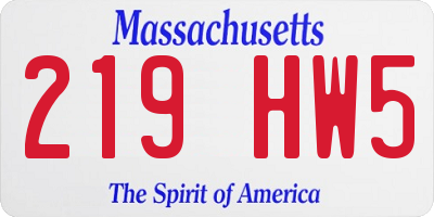 MA license plate 219HW5