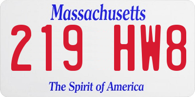 MA license plate 219HW8