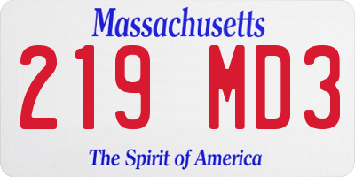 MA license plate 219MD3
