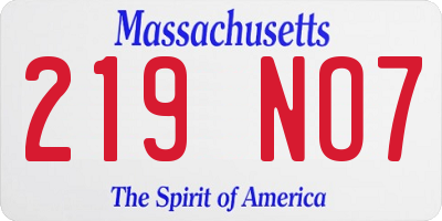 MA license plate 219NO7