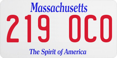 MA license plate 219OC0