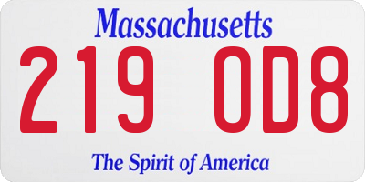 MA license plate 219OD8