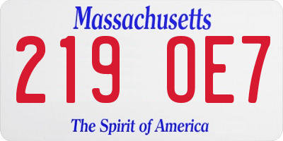 MA license plate 219OE7