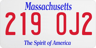 MA license plate 219OJ2