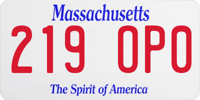 MA license plate 219OP0